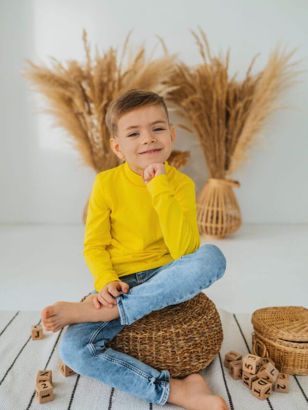 Geltonos spalvos eko medvilnės pusgolfukas