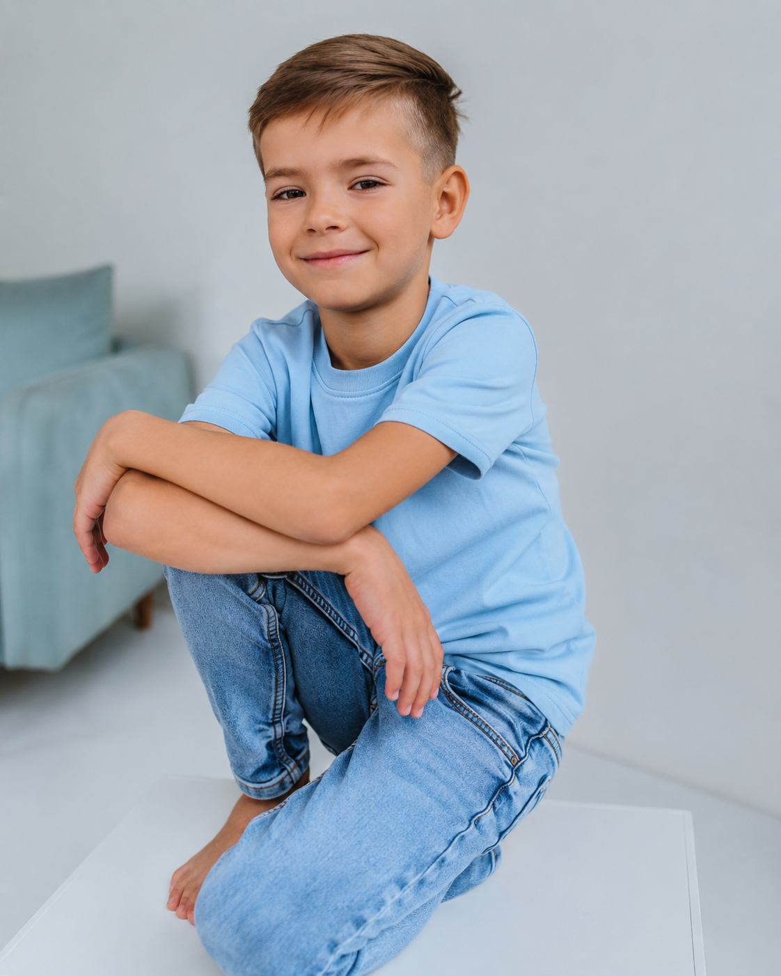 Baby blue spalvos eko medvilnės palaidinė trumpomis rankovėmis