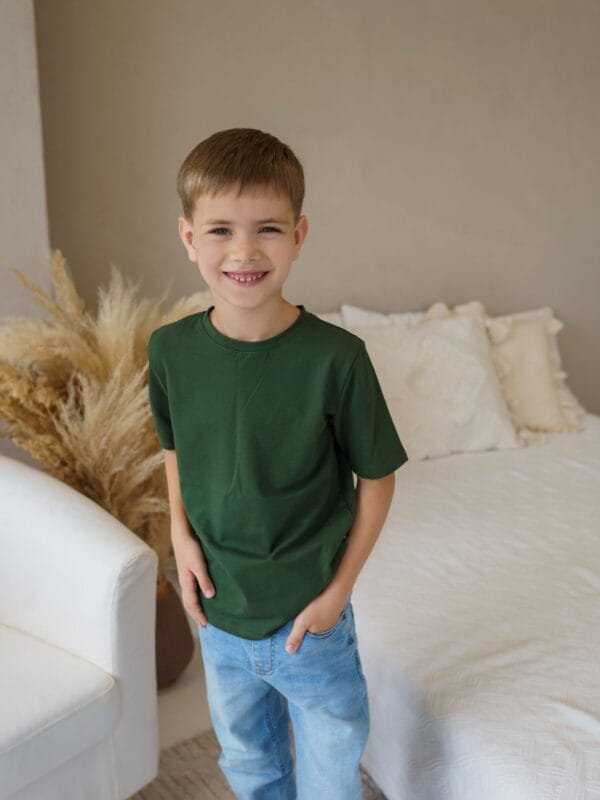 Chaki spalvos eko medvilnės palaidinė trumpomis rankovėmis